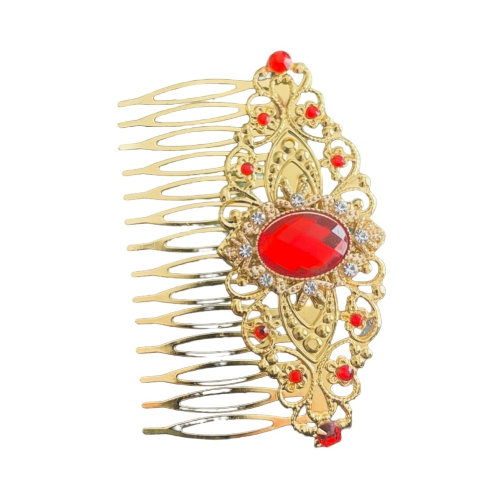 Elegant Gold and Red Hair Comb